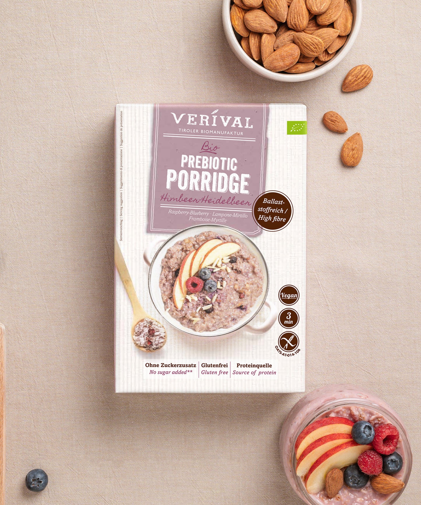 Porridge prebiotico con lampone e mirtillo